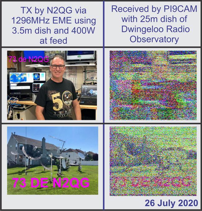 Images transmitted by N2QG and received by PI9CAM via 1296MHz EME SSTV (c) 2020 David Prutchi PhD