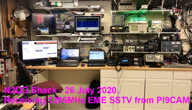 N2QG shack receiving 1296MHz EME SSTV from PI9CAM (c)2020 David Prutchi PhD