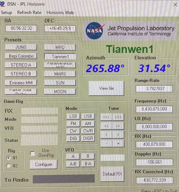 PstRotator tracking Tianwen-1 (c)2020 David Prutchi PhD N2QG